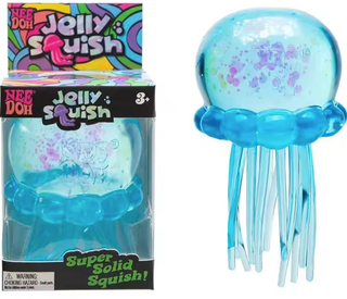 Jellyfish Squish Stress Toy – Blue Translucent Glitter Fidget (NeeDoh Style Replicated Packaging)