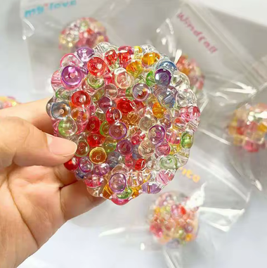 Crystal Clear Water Bead Squish Ball – Rainbow Bead Sensory Fidget Toy for Stress & Anxiety Relief