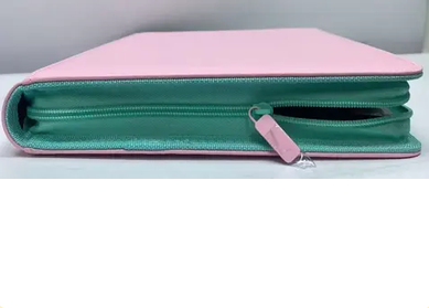Card Binder 2-Tone Zippered 9-Pocket Pink With Teal Zipper