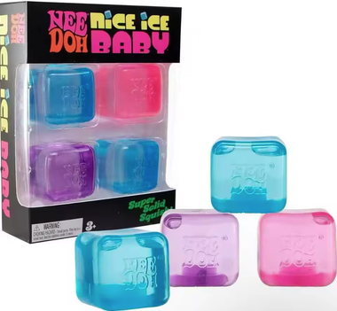 Nice Ice Cube Squish 4-Pack – Translucent Crystal Fidget Blocks (NeeDoh Style Replicated Packaging)