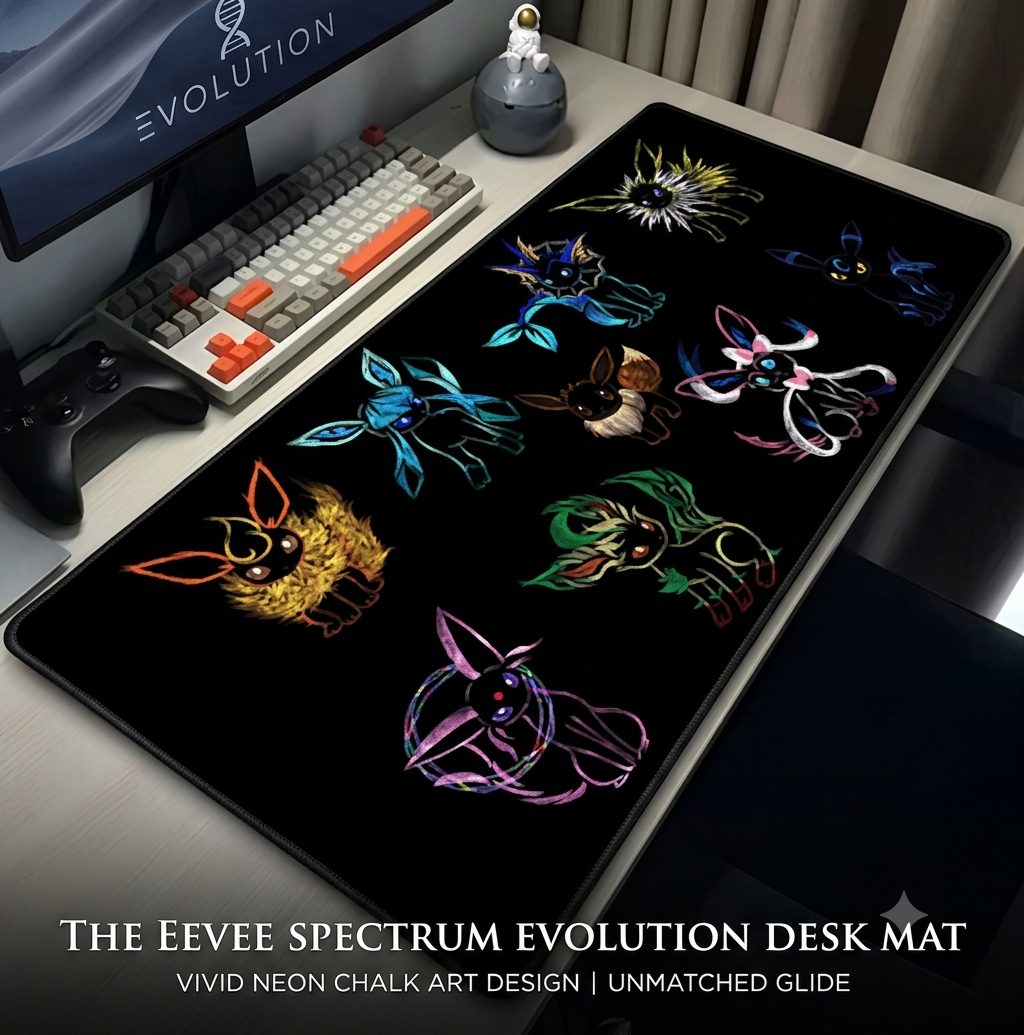 Neon Chalk Eeveelutions Extended Gaming Desk Mat