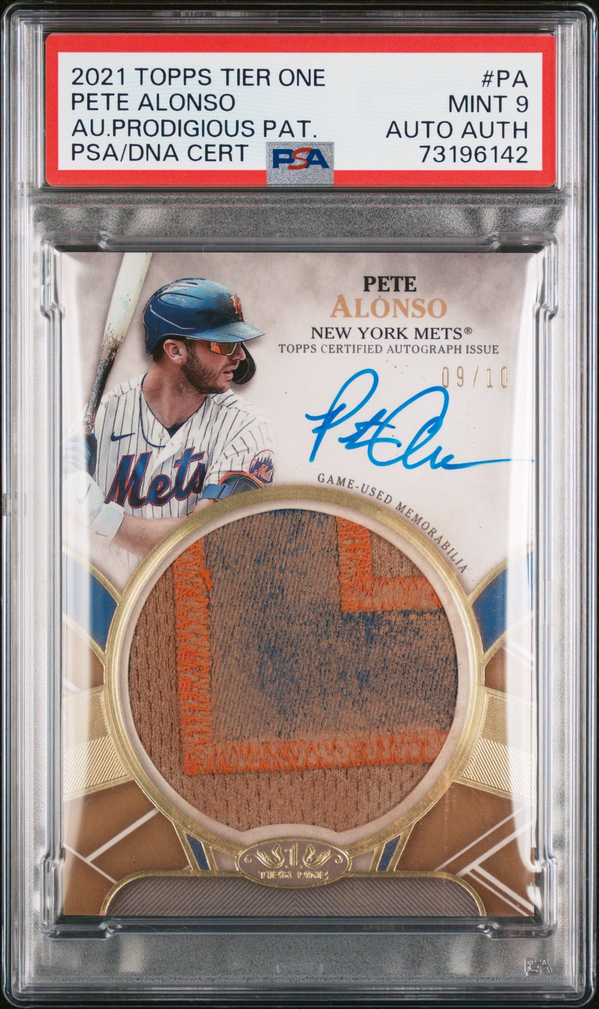2021 Topps Tier One Autographed Prodigious Patches Pete Alonso (PSA 9 Mint)