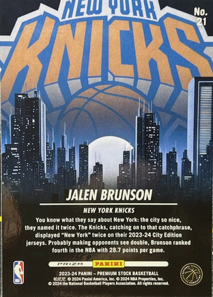 2023-24 Jalen Brunson City Edition Silver Prizm #21 (New York Knicks)