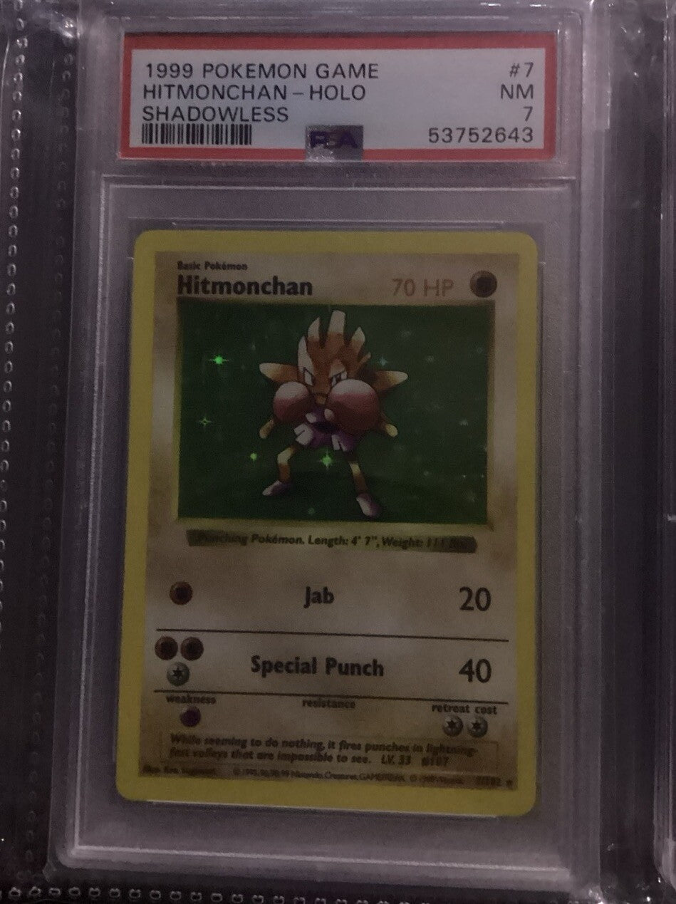 1999 Pokémon Game Base Set Shadowless Hitmonchan #7 (Holo - PSA 7 Near Mint)