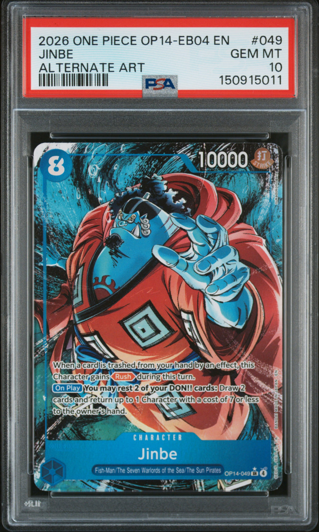 2026 One Piece TCG: The Azure Sea's Seven Jinbe #OP14-049 (Alternate Art) - PSA 10 Gem Mint