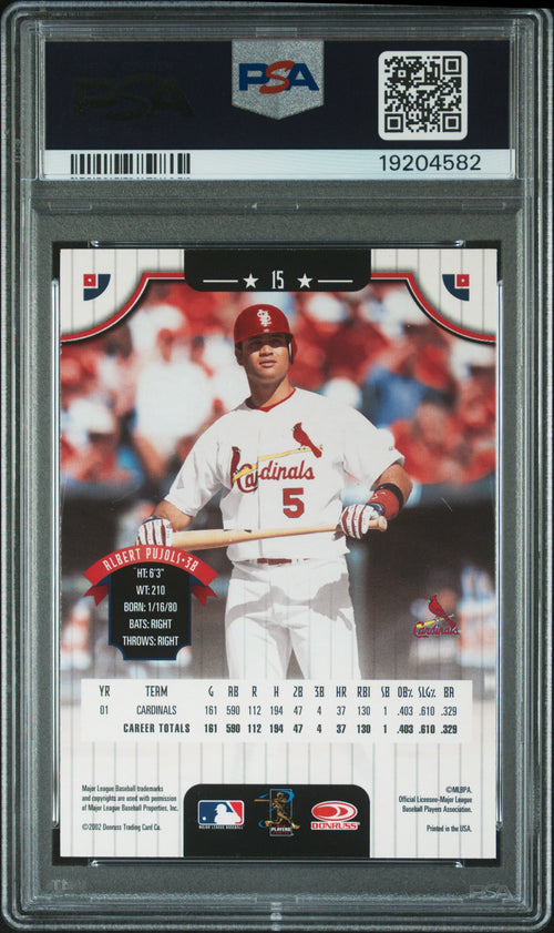 2002 Donruss Albert Pujols #15 (PSA 10 Gem Mint)